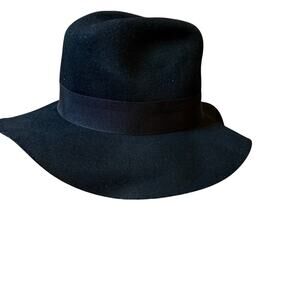 Scala Pronto Black Wool Fedora Hat Wide Brim One Size Wool Felt Bow Detail